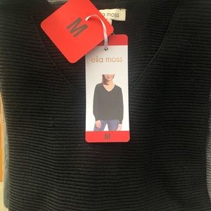 Ella Moss V-Neck ribbed sweater black color